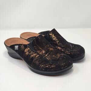 FlyFlot Women Comfort Clog Slide Anatomic Black Bronze Metallic Size 38 US 7.5